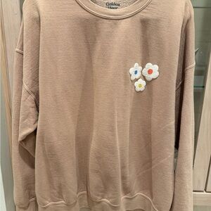 Urban Outfitters Tan Crew Neck Sweater with Floral Accents